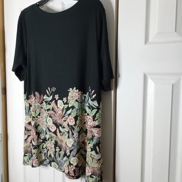 J Jill Tunic Womens L Top Black Floral Bird Springtime Square Neck Rayon Top NWT - Picture 5 of 5